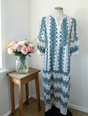 NWOT Anthropologie Fig + Flower Dress Size M Green Print Boho Tiered Dress